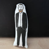 Mini fabric doll featuring an illustration of Alex Horne. 