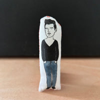 Mini illustrated fabric doll gift featuring singer songwriter Morrissey.