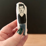 Mini illustrated fabric doll gift featuring singer songwriter Morrissey.