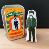 Mini illustrated fabric doll gift featuring English physicist Professor Brian Cox, with a keepsake tin.