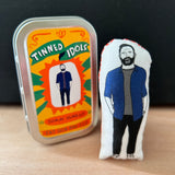 Mini illustrated fabric doll gift featuring radio host Shaun Keaveny, with a keepsake tin.