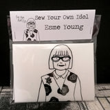 Black and white screen printed craft sewing kit featuring an illustration of The Great British Sewing Bee host Esme Young.