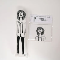 Black and white screen printed fabric Patti Smith doll and craft kit.