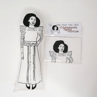 Black and white fabric doll and craft kit of Chimamanda Adiche