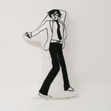 Black and white screen printed fabric doll of Jarvis Cocker against a white background