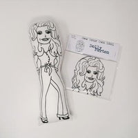 Black and white screen printed fabric doll and craft kit of country singer Dolly Parton