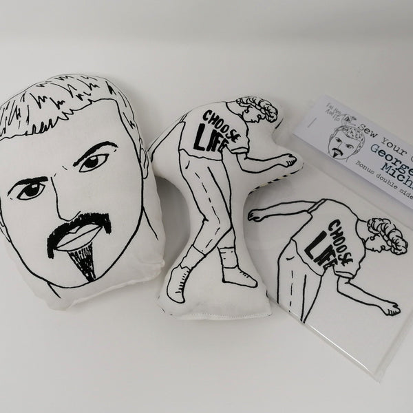 George Michael doll, mini cushion and sewing craft kit