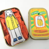 Mini fabric doll of Greta Thunberg in a gift tin