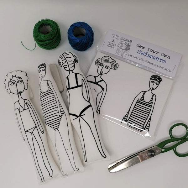 Sew your own swimmers doll craft kit. Sea and cold water swimming inspired craft kits.